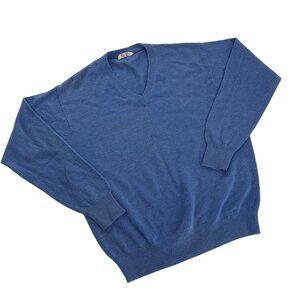 100% Cashmere Blue V-Neck Sweater Made In Nepal Hand Wash Only Size L vintage